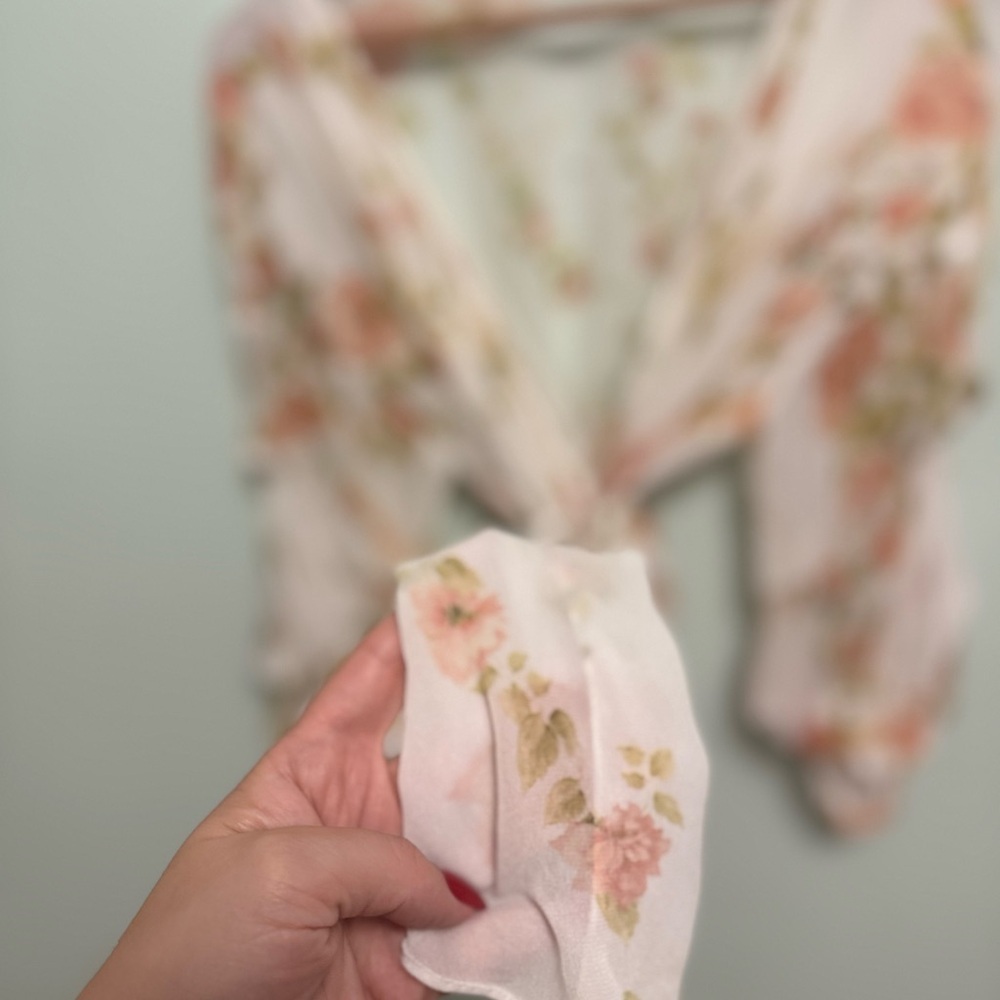 Zara Cream Floral Tie-Front Blouse - Picture 5 of 12